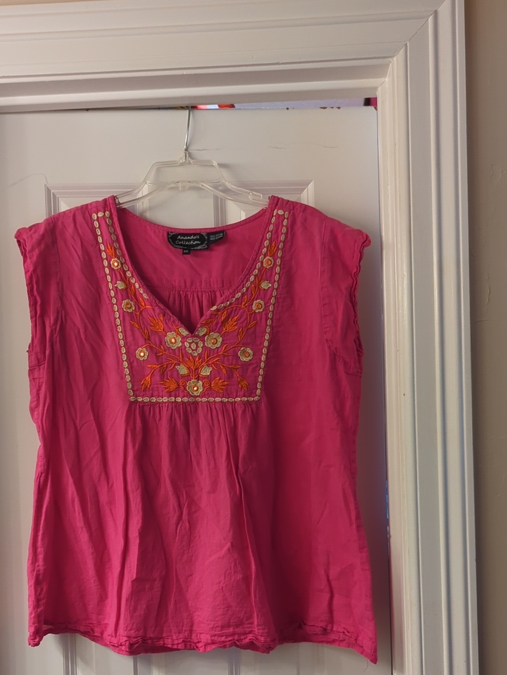 Aventura Pink Embroidered V-Neck Cap Sleeve Top